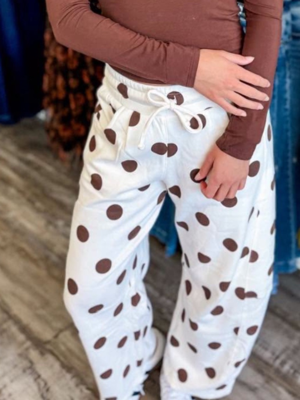 #1375 Polka Dot Fleece Barrel Sweatpants - Picture 1 of 1